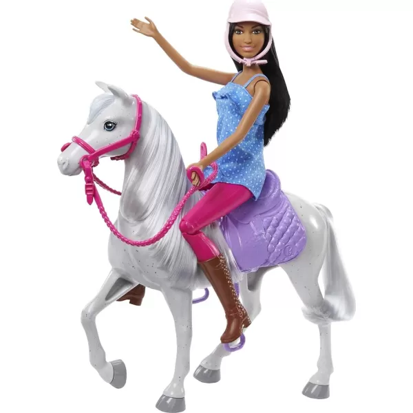 Barbie Doll and Horse Bendable Brunette Doll with Riding Outfit and Boots White Horse with Saddle Bridle and ReinsBarbie Doll and Horse Bendable Brunette Doll with Riding Outfit and Boots White Horse with Saddle Bridle and Reins