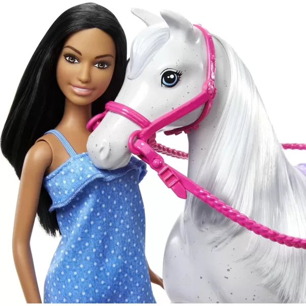 Barbie Doll and Horse Bendable Brunette Doll with Riding Outfit and Boots White Horse with Saddle Bridle and ReinsBarbie Doll and Horse Bendable Brunette Doll with Riding Outfit and Boots White Horse with Saddle Bridle and Reins