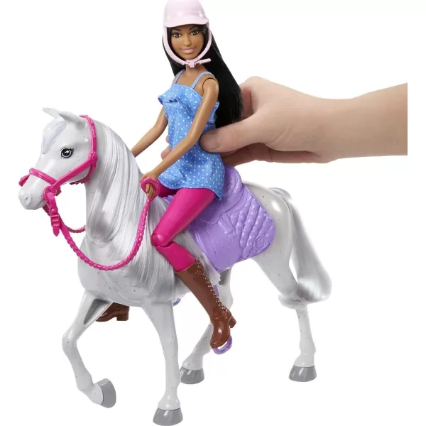 Barbie Doll and Horse Bendable Brunette Doll with Riding Outfit and Boots White Horse with Saddle Bridle and ReinsBarbie Doll and Horse Bendable Brunette Doll with Riding Outfit and Boots White Horse with Saddle Bridle and Reins