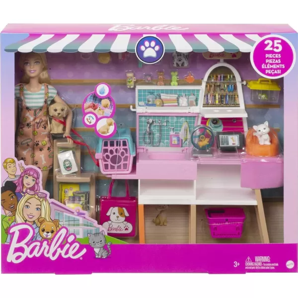 Barbie Doll and Playset Pet Boutique with 4 Pets ColorChange Grooming Feature and 20 Themed AccessoriesBarbie Doll and Playset Pet Boutique with 4 Pets ColorChange Grooming Feature and 20 Themed Accessories