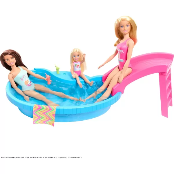 Barbie Doll and Pool Playset Blonde in Tropical Pink OnePiece Swimsuit with Pool Slide Towel and Drink AccessoriesBarbie Doll and Pool Playset Blonde in Tropical Pink OnePiece Swimsuit with Pool Slide Towel and Drink Accessories