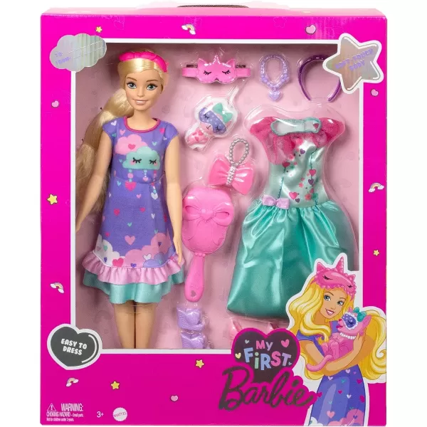 Barbie Doll for Preschoolers My First Barbie Malibu Deluxe Doll Blonde with Accessories Soft Poseable Body Party amp Bedtime Themed FashionsPurple Dress