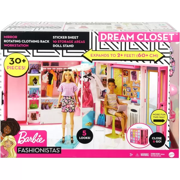 Barbie Dream Closet Playset with 30 Clothes and Accessories Including 5 Outfits Plus Mirror Desk and Rotating RackBarbie Dream Closet Playset with 30 Clothes and Accessories Including 5 Outfits Plus Mirror Desk and Rotating Rack