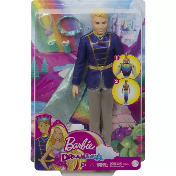 Barbie Dreamtopia 2in1 Ken Doll Blonde 12in with Prince to Merman Fashion Transformation with 2 Looks and Accessories for 3 to 7 Year OldsKen Prince and Mermaid