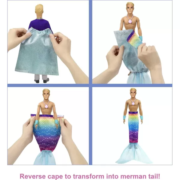 Barbie Dreamtopia 2in1 Ken Doll Blonde 12in with Prince to Merman Fashion Transformation with 2 Looks and Accessories for 3 to 7 Year OldsKen Prince and Mermaid