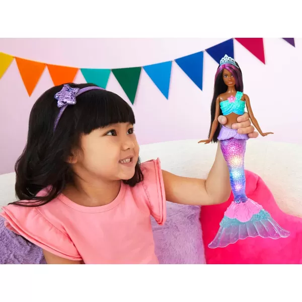 Barbie Dreamtopia Doll Mermaid Toy with WaterActivated LightUp Tail PinkStreaked Hair amp 4 Colorful Light Shows  12 inchesBrunette