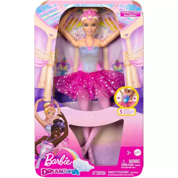 Barbie Dreamtopia Doll Twinkle Lights Posable Ballerina with 5 LightUp Shows Sparkly Pink Tutu Blonde Hair amp TiaraDanceClassicElegant Pink