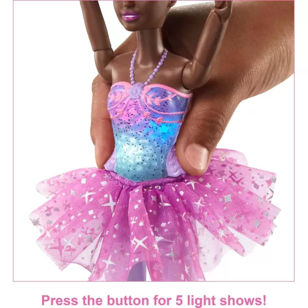 Barbie Dreamtopia Doll Twinkle Lights Posable Ballerina with 5 LightUp Shows Sparkly Purple Tutu Black Hair  TiaraBlack purple