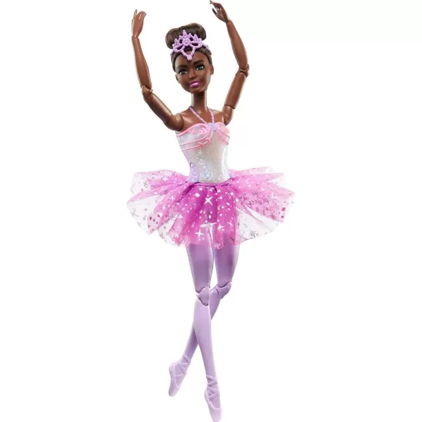 Barbie Dreamtopia Doll Twinkle Lights Posable Ballerina with 5 LightUp Shows Sparkly Purple Tutu Black Hair  TiaraBlack purple