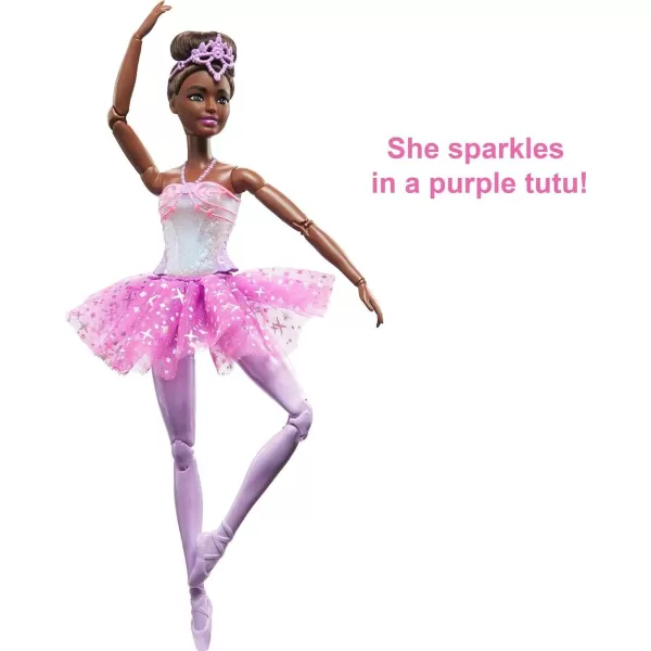 Barbie Dreamtopia Doll Twinkle Lights Posable Ballerina with 5 LightUp Shows Sparkly Purple Tutu Black Hair  TiaraBlack purple