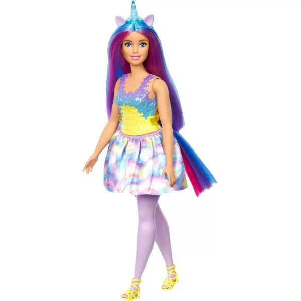Barbie Dreamtopia Doll with Removable Unicorn Headband amp Tail Blue amp Purple Fantasy Hair amp Rainbow Skirt Unicorn ToyModern1 Multicolor