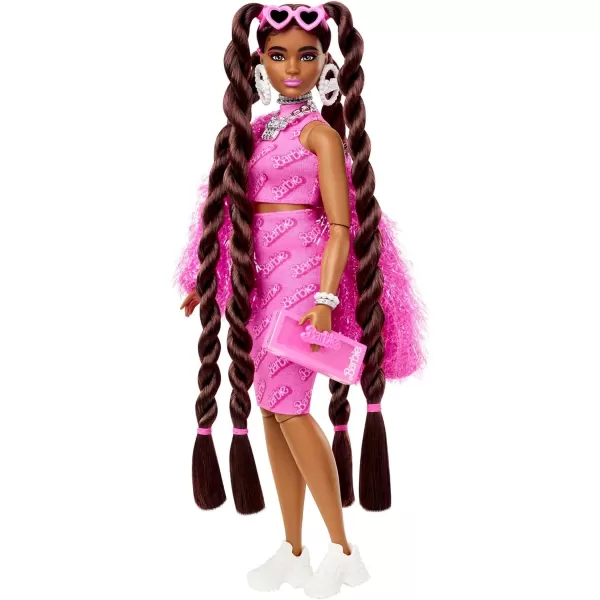 Barbie Extra Doll amp Accessories with Long Brunette Styled Hair in Pink 2Piece Outfit with Sparkly Jacket amp Pet PuppyBrunette Hair Sparkly Jacket Multicolor