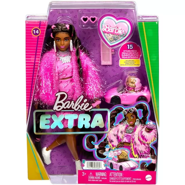 Barbie Extra Doll amp Accessories with Long Brunette Styled Hair in Pink 2Piece Outfit with Sparkly Jacket amp Pet PuppyBrunette Hair Sparkly Jacket Multicolor