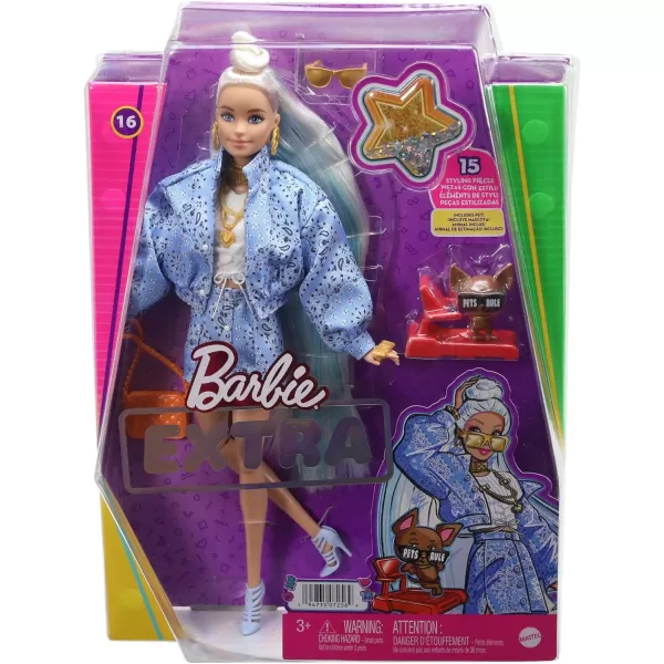 Barbie Extra Doll and Accessories with ExtraLong Blonde Hair Wearing Floral Outfit amp Poncho with Pet Bunny 12 inchBlonde Blue Paisley Print