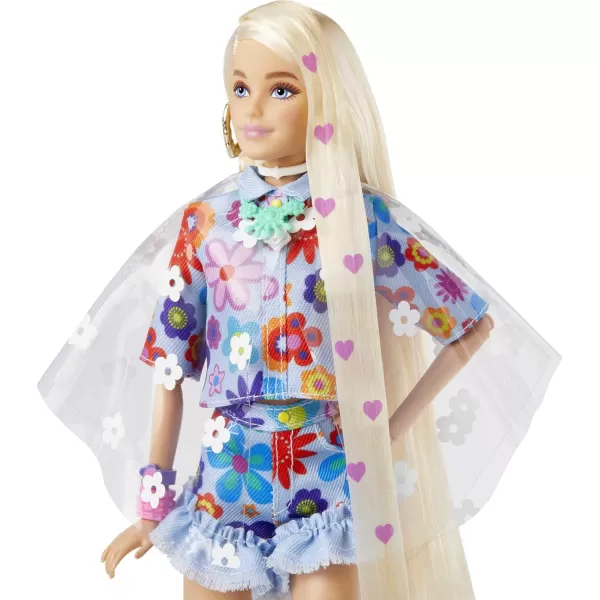 Barbie Extra Doll and Accessories with ExtraLong Blonde Hair Wearing Floral Outfit amp Poncho with Pet Bunny 12 inchBonde Floral Fashion