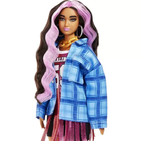 Barbie Extra Doll and Accessories with ExtraLong Blonde Hair Wearing Floral Outfit amp Poncho with Pet Bunny 12 inchPink Streaks Jersey Dress