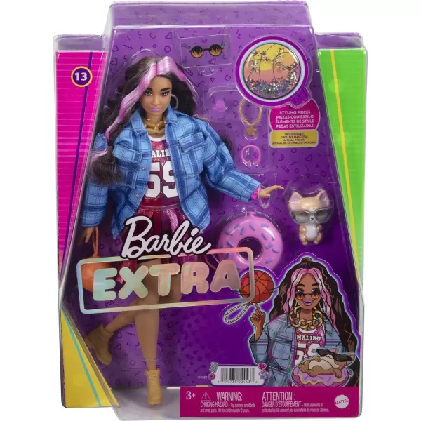 Barbie Extra Doll and Accessories with ExtraLong Blonde Hair Wearing Floral Outfit amp Poncho with Pet Bunny 12 inchPink Streaks Jersey Dress