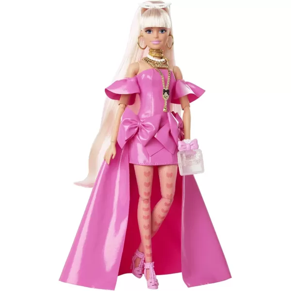 Barbie Extra Fancy Doll in Pink Glossy HighLow Gown with Pet Puppy ExtraLong Hair amp Accessories Flexible Joints Toy for 3 Year Olds amp UpBlonde Pink Glossy