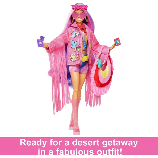 Barbie Extra Fly Doll with DesertThemed Travel Clothes amp Accessories Fringe Jacket amp Oversized BagBarbie Extra Fly Doll with DesertThemed Travel Clothes amp Accessories Fringe Jacket amp Oversized Bag