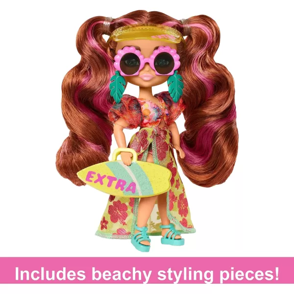 Barbie Extra Fly Minis Travel Doll Beach Look with PinkStreaked Pigtails in Swimsuit Sarong amp AccessoriesBeach