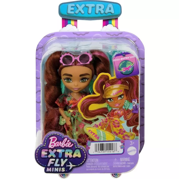 Barbie Extra Fly Minis Travel Doll Beach Look with PinkStreaked Pigtails in Swimsuit Sarong amp AccessoriesBeach