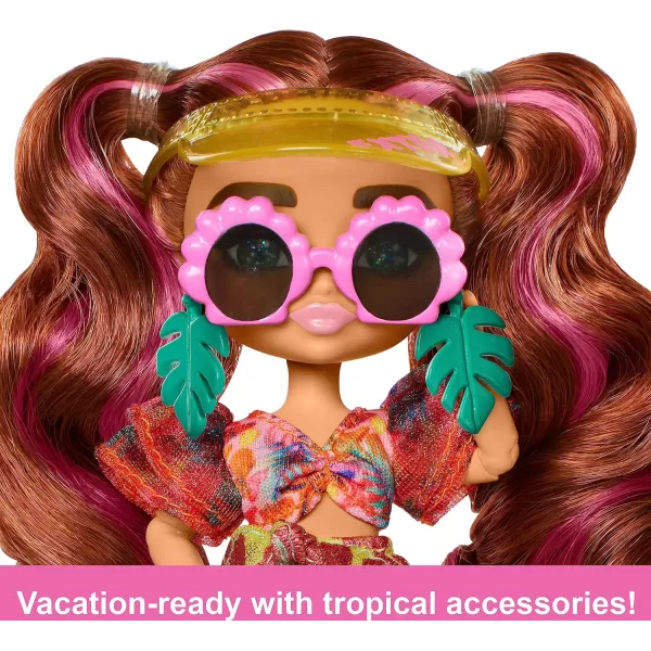 Barbie Extra Fly Minis Travel Doll Beach Look with PinkStreaked Pigtails in Swimsuit Sarong amp AccessoriesBeach