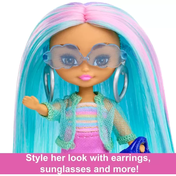 Barbie Extra Mini Minis Doll with Blue Hair Sporty Outfit Roller Skates amp Accessories amp Stand 325inchRainbow Hair