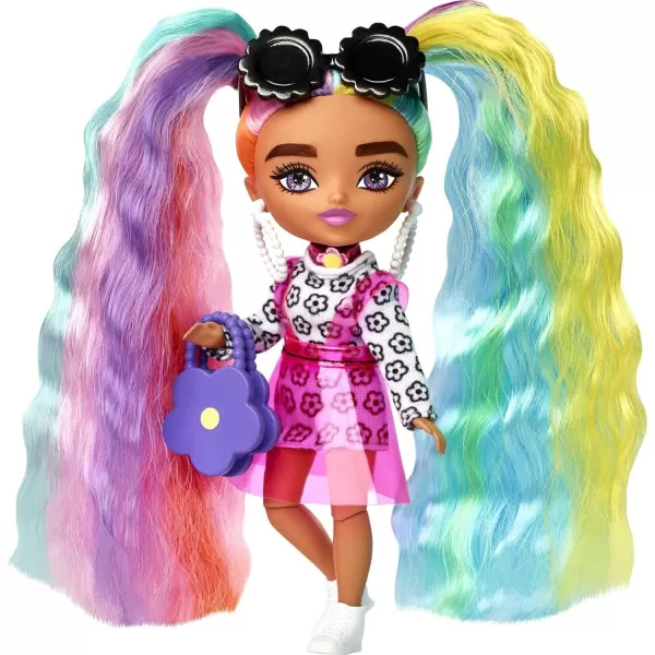 Barbie Extra Minis Doll 6 55 in With Rainbow Hair Wearing Flower Print Dress with Doll Stand amp Accessories Including Sunglasses and Purse Gift for Kids 3 Years Old amp UpBarbie Extra Minis Doll 6 55 in With Rainbow Hair Wearing Flower Print Dress with Doll Stand amp Accessories Including Sunglasses and Purse Gift for Kids 3 Years Old amp Up