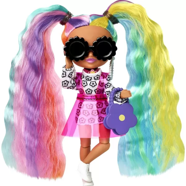 Barbie Extra Minis Doll 6 55 in With Rainbow Hair Wearing Flower Print Dress with Doll Stand amp Accessories Including Sunglasses and Purse Gift for Kids 3 Years Old amp UpBarbie Extra Minis Doll 6 55 in With Rainbow Hair Wearing Flower Print Dress with Doll Stand amp Accessories Including Sunglasses and Purse Gift for Kids 3 Years Old amp Up