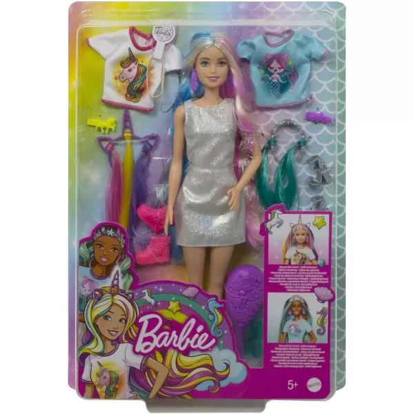 Barbie Fantasy Hair Doll amp Accessories Long Colorful Blonde Hair with Mermaid and UnicornInspired ClothesBlonde