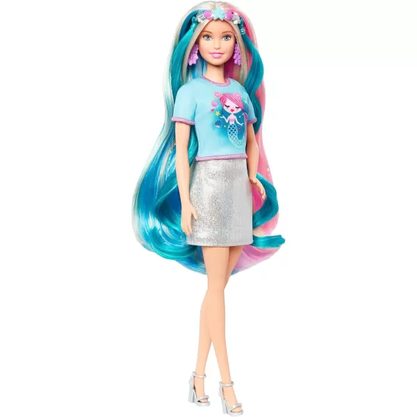 Barbie Fantasy Hair Doll amp Accessories Long Colorful Blonde Hair with Mermaid and UnicornInspired ClothesBlonde