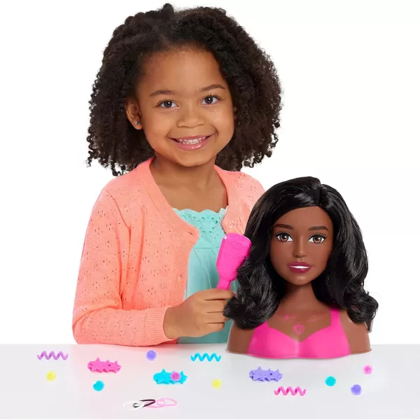 Barbie Fashionistas 8Inch Styling Head Dark Brown 20 Pieces Include Styling Accessories Hair Styling for Kids Kids Toys for Ages 3 Up by Just PlayBlack Hair