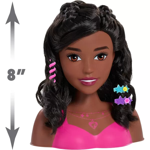 Barbie Fashionistas 8Inch Styling Head Dark Brown 20 Pieces Include Styling Accessories Hair Styling for Kids Kids Toys for Ages 3 Up by Just PlayBlack Hair