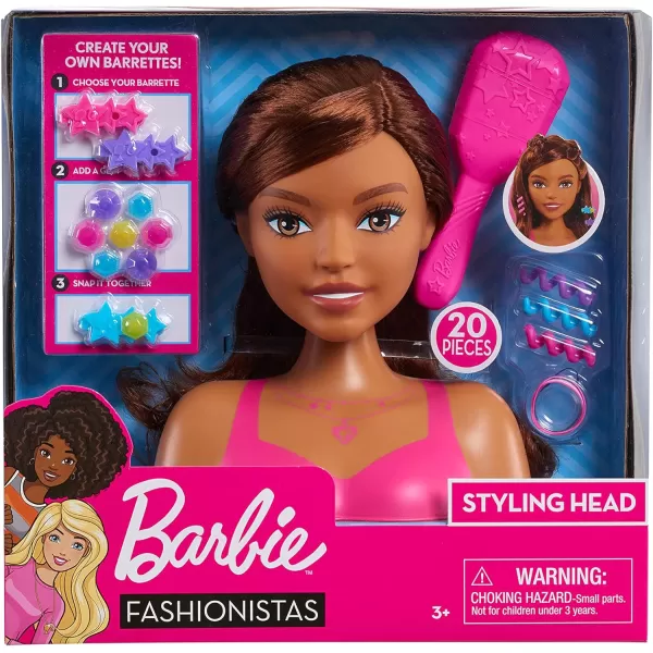 Barbie Fashionistas 8Inch Styling Head Dark Brown 20 Pieces Include Styling Accessories Hair Styling for Kids Kids Toys for Ages 3 Up by Just PlayBrown Hair