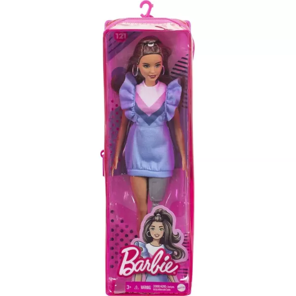 Barbie Fashionistas Doll 121 with Long Brunette Hair and Prosthetic Leg Wearing Sweater Dress and Accessories for 3 to 8 Year OldsBarbie Fashionistas Doll 121 with Long Brunette Hair and Prosthetic Leg Wearing Sweater Dress and Accessories for 3 to 8 Year Olds