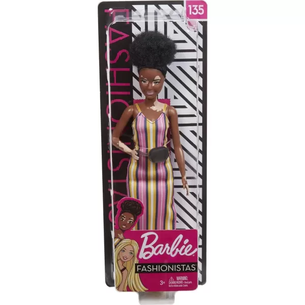 Barbie Fashionistas Doll 135 with Natural Curly Hair and Vitiligo Wearing Striped Dress and AccessoriesBarbie Fashionistas Doll 135 with Natural Curly Hair and Vitiligo Wearing Striped Dress and Accessories