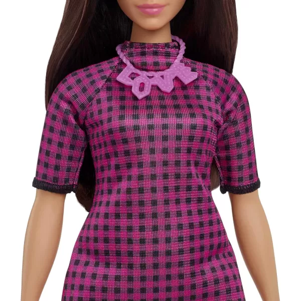 Barbie Fashionistas Doll 188 with Curvy Shape Black Hair Checkered Dress Pink Sneakers amp Necklace AccessoryBarbie Fashionistas Doll 188 with Curvy Shape Black Hair Checkered Dress Pink Sneakers amp Necklace Accessory