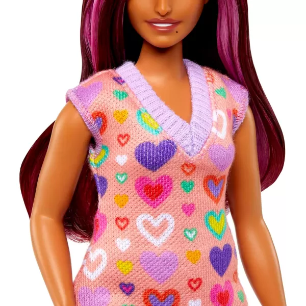 Barbie Fashionistas Doll 207 with Pink Hair Streaks Wearing Removable HeartPrint Sweater Dress Sunglasses ampamp Platform ShoesPinkstreaked