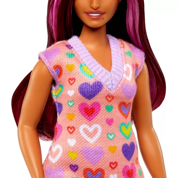 Barbie Fashionistas Doll 207 with a HeartPrint Sweater Dress Sunglasses and Platform Shoes SmallBarbie Fashionistas Doll 207 with a HeartPrint Sweater Dress Sunglasses and Platform Shoes Small