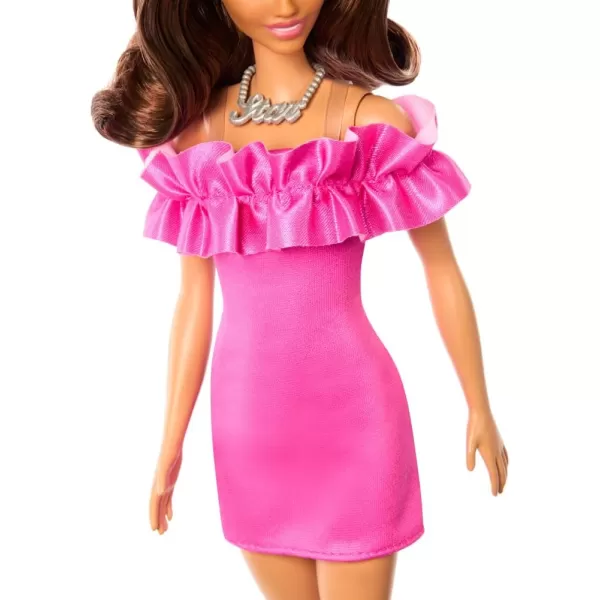 Barbie Fashionistas Doll 217 with Brown Wavy Hair HalfUp HalfDown ampamp Pink Dress 65th Anniversary Collectible Fashion DollRuffle Dress