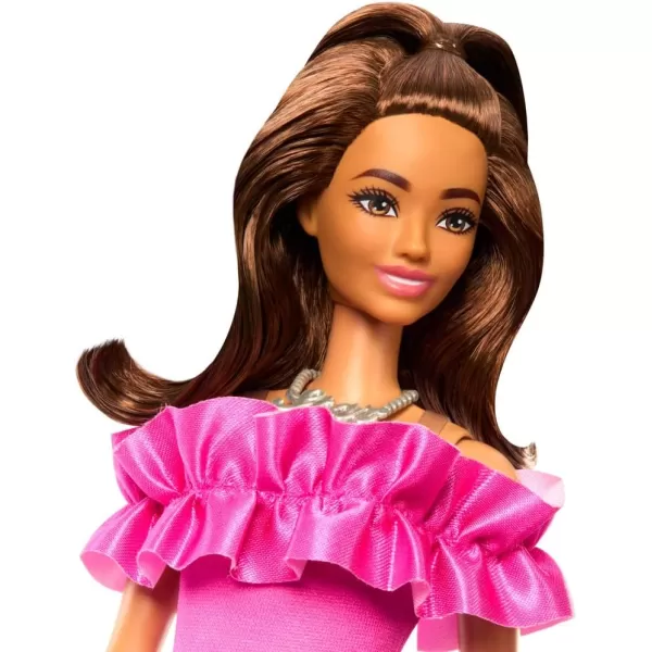 Barbie Fashionistas Doll 217 with Brown Wavy Hair HalfUp HalfDown ampamp Pink Dress 65th Anniversary Collectible Fashion DollRuffle Dress