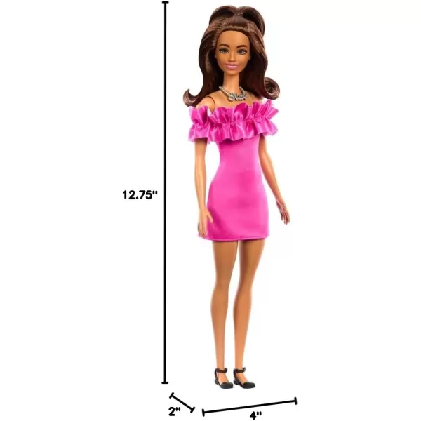 Barbie Fashionistas Doll 217 with Brown Wavy Hair HalfUp HalfDown ampamp Pink Dress 65th Anniversary Collectible Fashion DollRuffle Dress