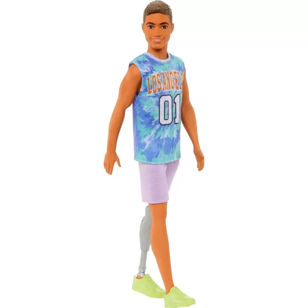 Barbie Fashionistas Ken Fashion Doll 212 with Prosthetic Leg Wearing Removable Los Angeles Jersey Purple Shorts ampamp SneakersMulticolor