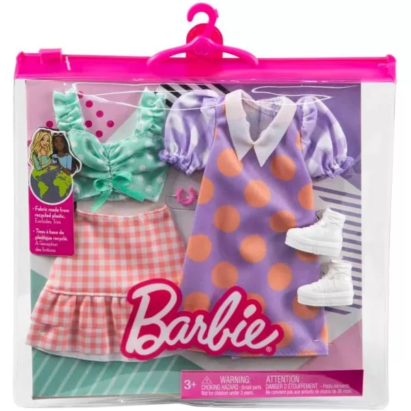 Barbie Fashions 2Pack 2 Outfits amp 2 Accessories Polka Dot Blouse amp Gingham Skirt Polka Dot Dress with Collar Bracelet amp Boots Kids 3 to 8 Years OldBarbie Fashions 2Pack 2 Outfits amp 2 Accessories Polka Dot Blouse amp Gingham Skirt Polka Dot Dress with Collar Bracelet amp Boots Kids 3 to 8 Years Old