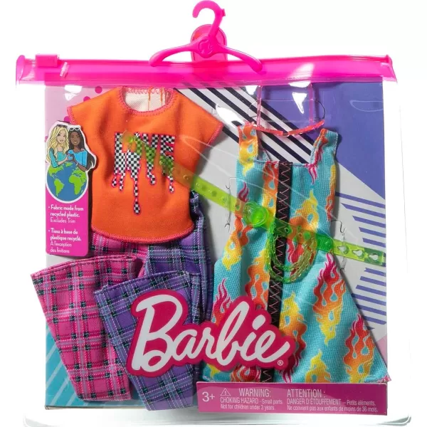 Barbie Fashions Doll Clothes and Accessories Set 2 PicnicThemed Dresses with Basket and Shoes for 2 Complete OutfitsRock n Roll Multicolor