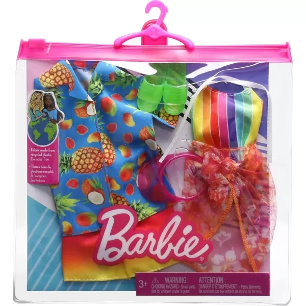 Barbie Fashions Doll Clothes and Accessories Set Beach 2Pack for Barbie and Ken Dolls with 2 Complete Swim OutfitsFashion Multicolor