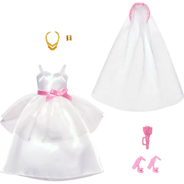 Barbie Fashions Doll Clothes and Accessories Set Bridal Pack with Wedding Dress Veil Bouquet Shoes and JewelryMulticolor