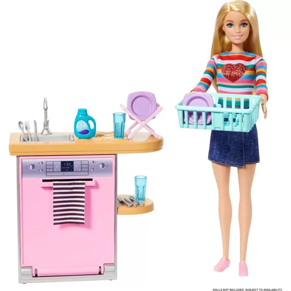 Barbie Furniture and Accessories Doll House Decor Set with Dishwasher Theme Kitchen AddOn with Counter SinkKitchen Set Multicolor
