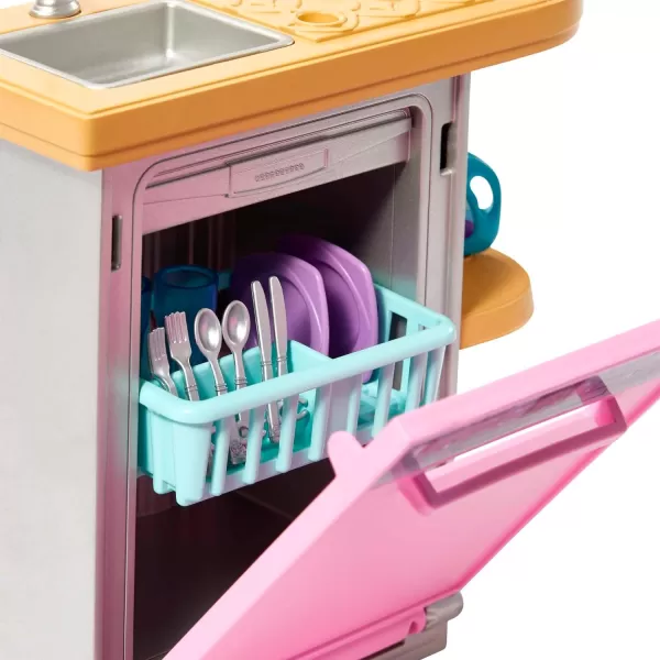 Barbie Furniture and Accessories Doll House Decor Set with Dishwasher Theme Kitchen AddOn with Counter SinkKitchen Set Multicolor