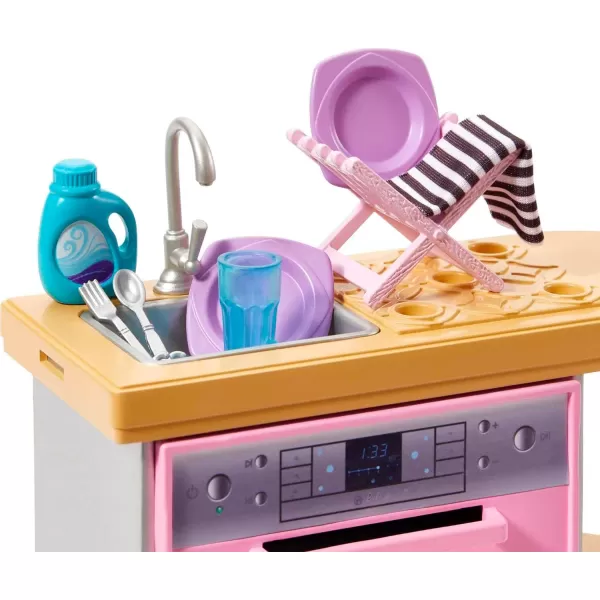 Barbie Furniture and Accessories Doll House Decor Set with Dishwasher Theme Kitchen AddOn with Counter SinkKitchen Set Multicolor